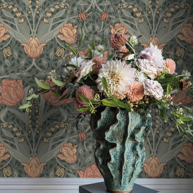瑞典原装进口墙纸 Filippa 复古郁金香 花卉 客厅卧室背景墙壁纸