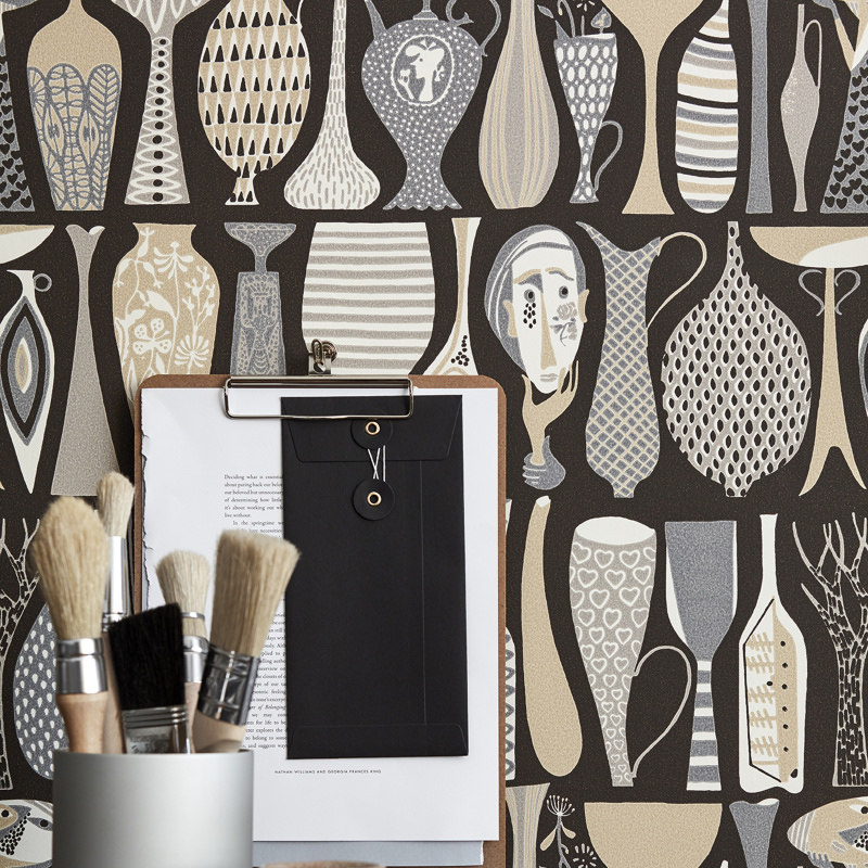 瑞典原装正品进口墙纸 Pottery异域风情酒杯花瓶磁盘人物背景壁纸