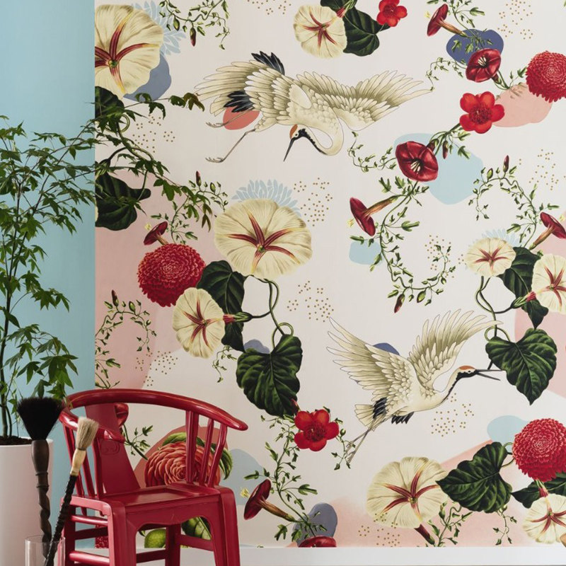 法国原装正品 进口壁画Caselio 喇叭花 飞鹤 现代个性 玄关背景墙