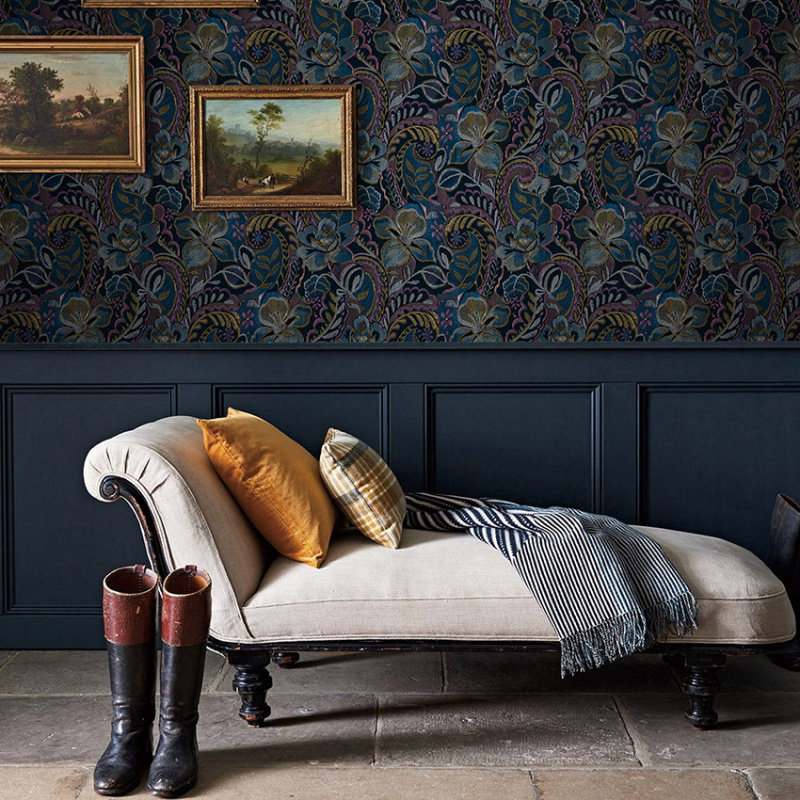 翡冷翠 florence 美式复古卷叶草新中式简约轻奢卧室背景墙纸壁纸