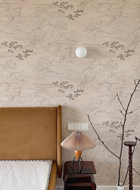 Shaolin 新中式法式中古风床头背景墙定制无缝壁画诧寂剑麻壁画