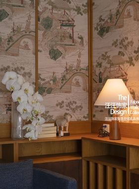 Shaolin 法国原装进口壁纸 复古日式人物 中式亭台餐厅背景墙纸