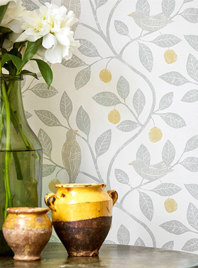 DAMSON TREE 英国进口墙纸Sanderson Potting Room 英式素雅花鸟