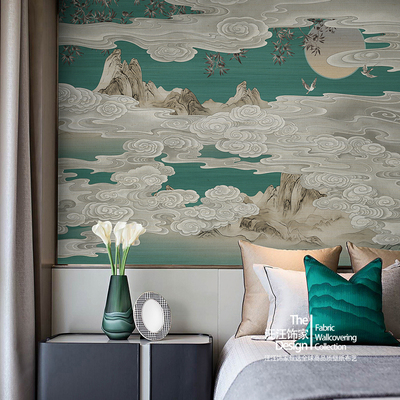 新中式墙纸祥云壁画书房客厅定制