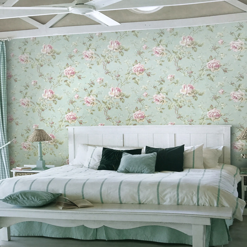 美国原装进口墙纸 SBK 美式法式复古玫瑰花花朵卧室壁纸 HS80001