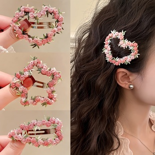 甜美刺绣花朵蕾丝爱心发夹女2025新款侧边粉色碎花夹子五角星发饰