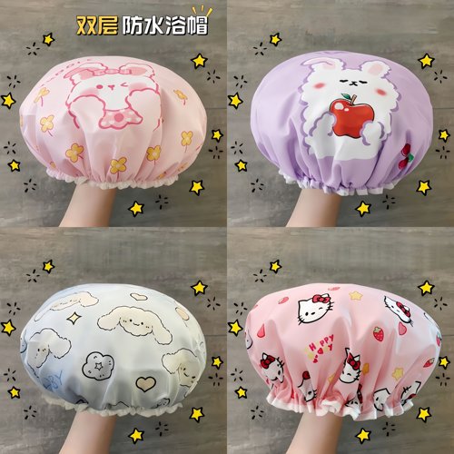 双层加大防水防油烟干发膜浴帽