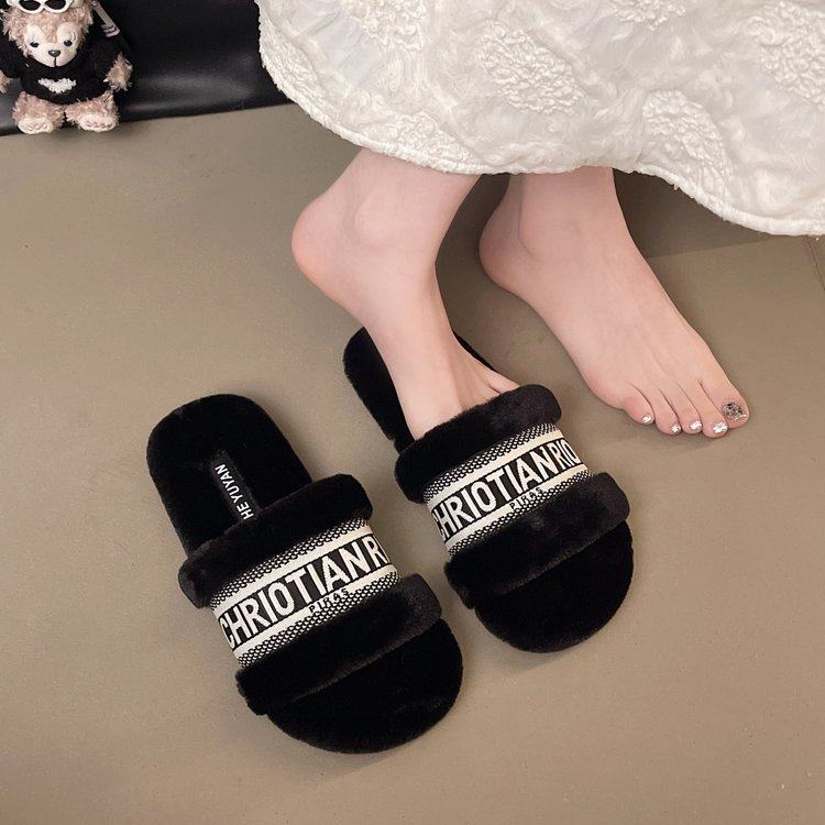 法式小香风毛毛拖鞋女外穿秋冬韩版平底软底防滑居家休闲毛绒棉拖,女鞋,一字拖,淘宝优惠券,粉丝福利购,淘宝优惠卷