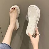 透明一字带凉鞋 厚底坡跟拖鞋 女夏外穿仙女风2025新款 高跟简约凉拖