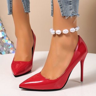 潮女2025春季尖头女单鞋OL性感夜场迷人高跟鞋细跟红色婚鞋工作鞋