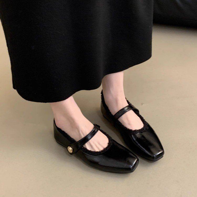 法式晚风复古方头浅口单鞋女冬2025新款韩版气质平底加绒玛丽珍鞋,女鞋,浅口单鞋,淘宝优惠券,粉丝福利购,淘宝优惠卷