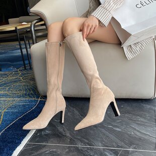高跟长靴女2025秋冬新款高筒弹力瘦瘦靴长筒靴侧拉链不过膝骑士靴