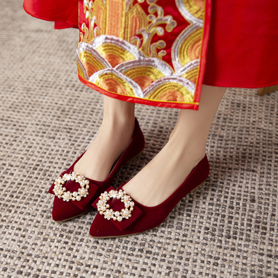红色婚鞋女2023年新款娘秀