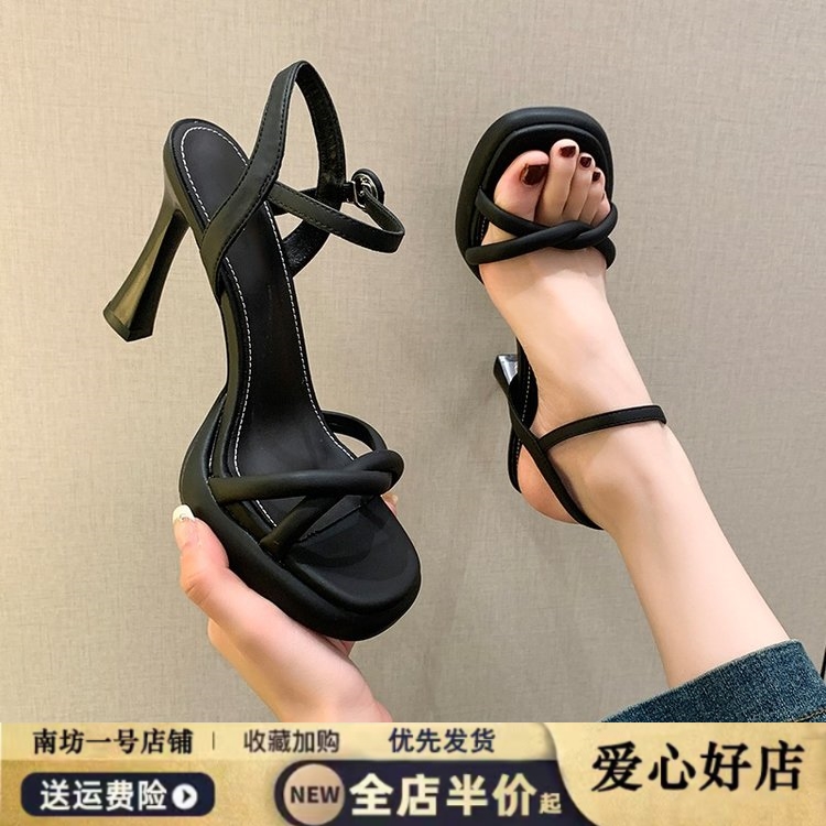 法式细跟防水台高跟鞋女2025夏季新款爆款网红气质一字带露趾凉鞋