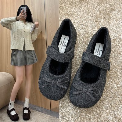 加绒毛毛鞋单鞋女芭蕾鞋