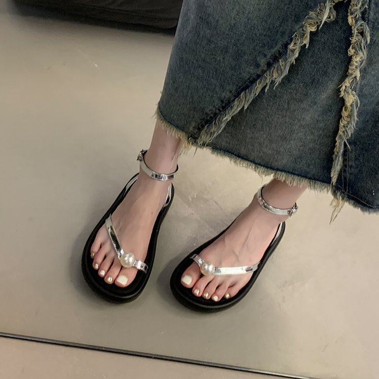 女士厚底凉鞋女秋款2026年韩版法式仙女风休闲一字扣带罗马平底鞋,女鞋,一字带凉鞋,淘宝优惠券,粉丝福利购,淘宝优惠卷