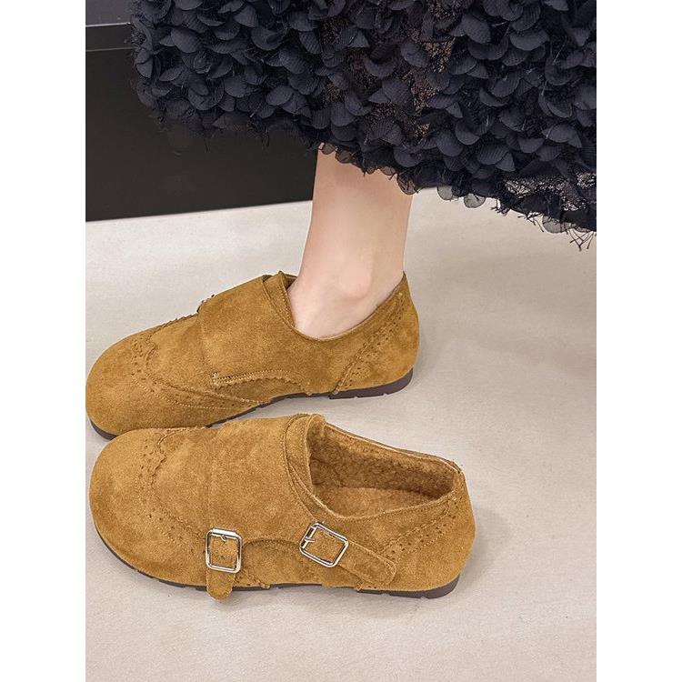 平底搭扣加绒勃肯鞋女2025