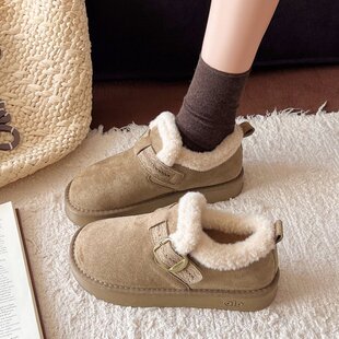 加绒保暖全包厚底勃肯鞋女2025秋冬新款外穿毛毛雪地靴一脚蹬棉鞋