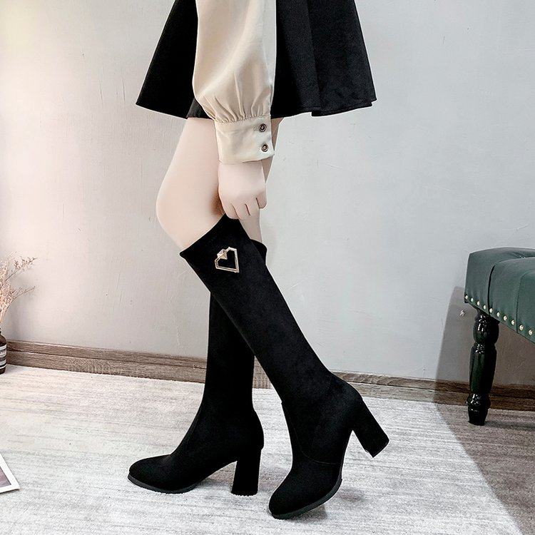 长筒靴女2025秋冬新款不过膝弹力瘦瘦靴尖头粗跟小个子高跟时装靴,女鞋,时装靴,淘宝优惠券,粉丝福利购,淘宝优惠卷