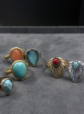 老货lucky打标做旧松石戒指