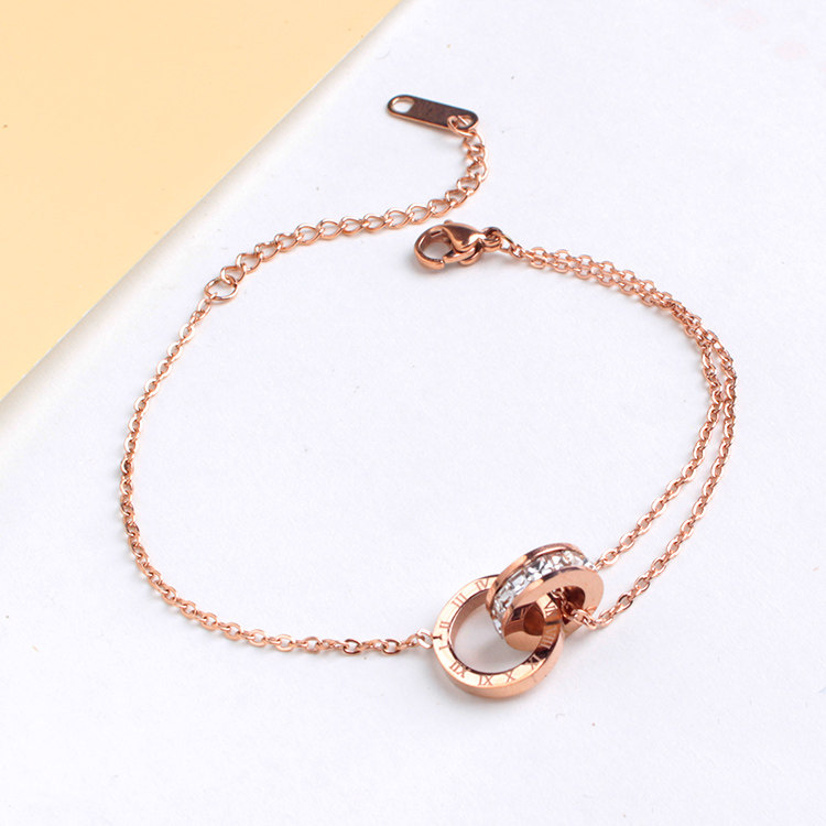 钛钢手链女韩版简约个性学生森系百搭罗马双环镀18k玫瑰金ins潮