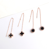 四叶草耳线女气质韩国长款 流苏钛钢镀18k玫瑰金耳饰品