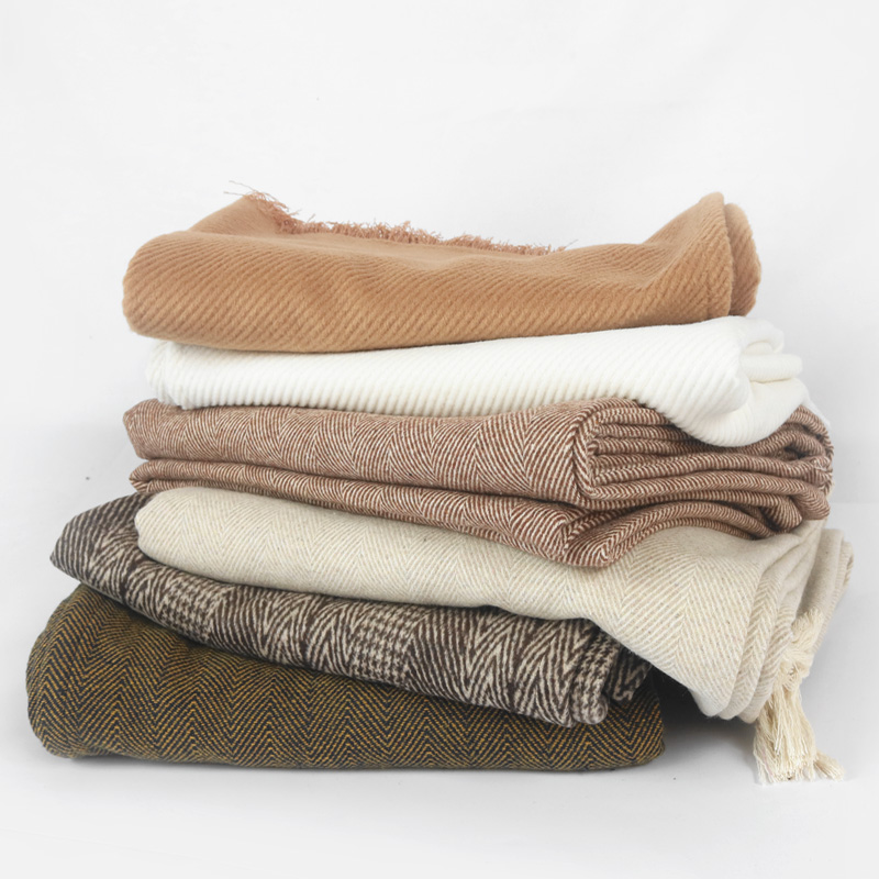 日式床旗民宿床尾巾卡其色毯子侘寂风床尾毯搭毯中古沙发毯床毯