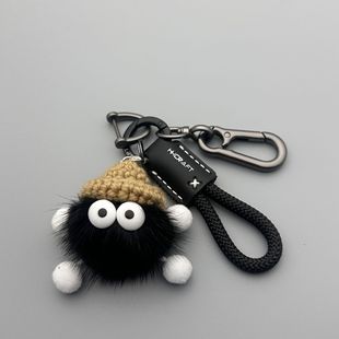 可爱卡通水貂毛小煤球皮绳汽车钥匙扣钥匙圈挂件女生精致包包挂饰