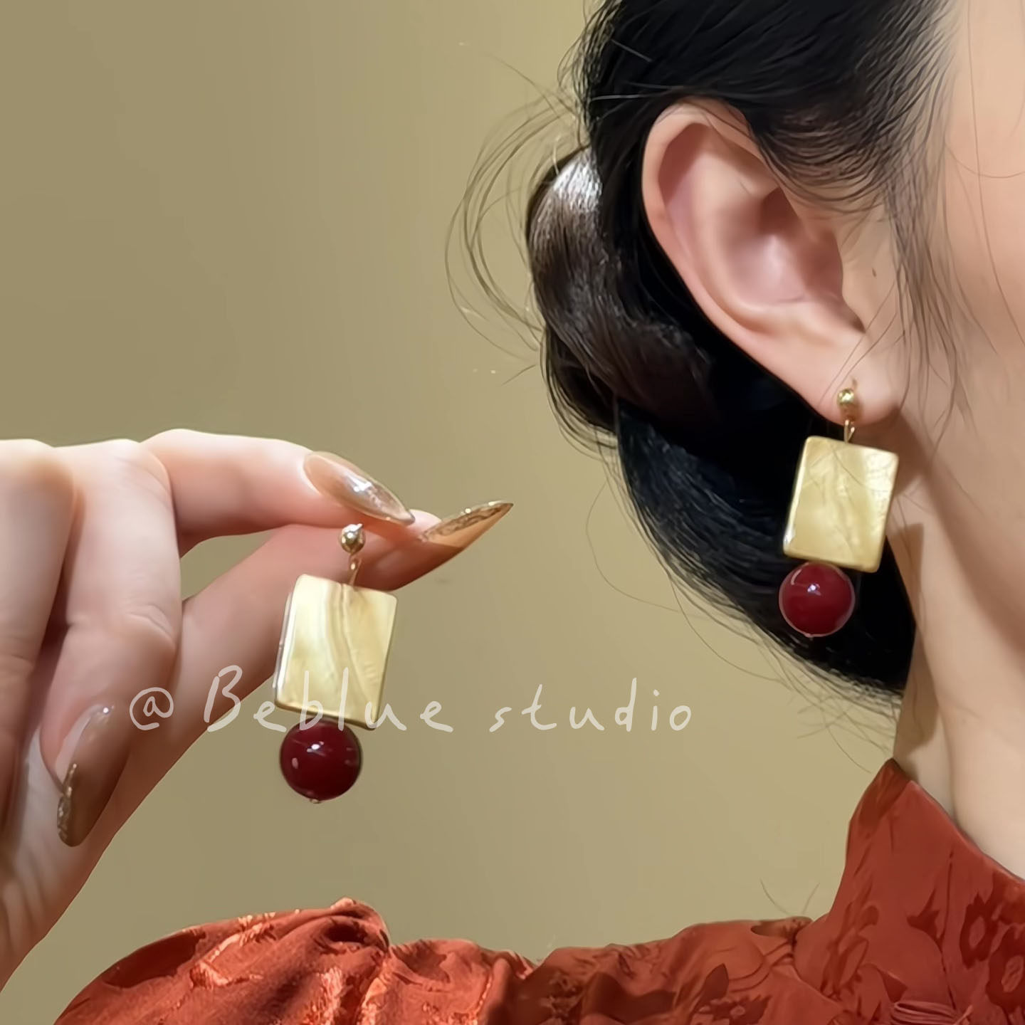 南国佳人~新中式复古方形红色圆珠吊坠耳钉女高级感耳环大气耳饰,饰品/流行首饰/时尚饰品新,耳环,淘宝优惠券,粉丝福利购,淘宝优惠卷