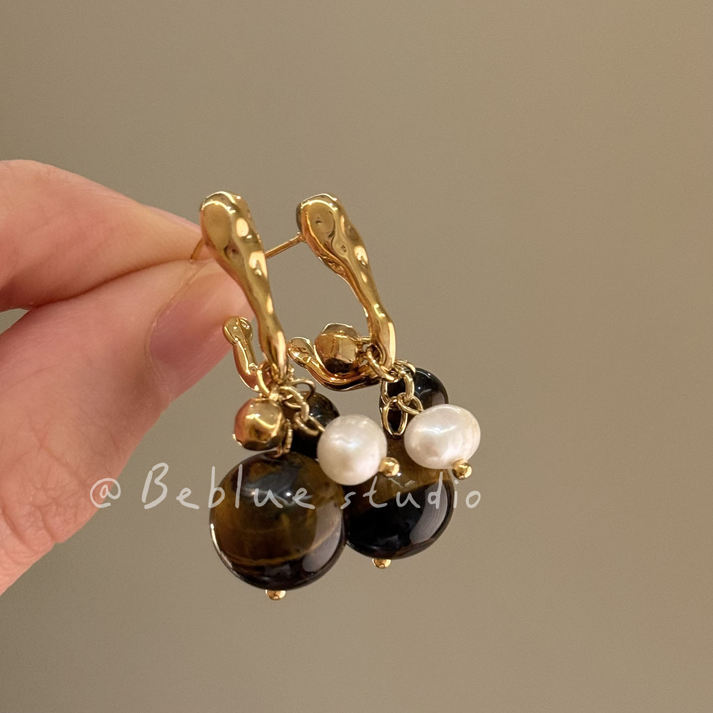 旧梦年华~美拉德老钱风虎眼石精致高级感耳钉女独特漂亮耳环耳饰