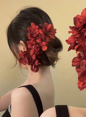 千恋万花~氛围感红色花朵发簪发钗汉服配饰发饰头饰订婚新娘头花