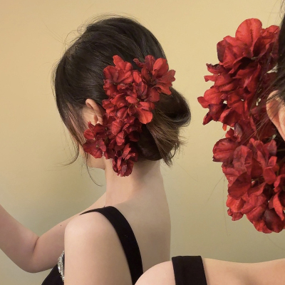 千恋万花~氛围感红色花朵发簪发钗汉服配饰发饰头饰订婚新娘头花