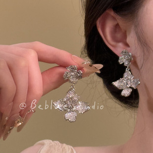 宫廷风超闪花朵耳钉女轻奢小众设计感高级耳环宴会耳饰 银月绮花