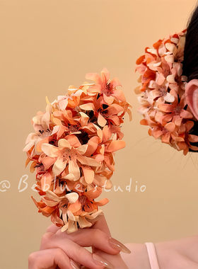 橘州落日~超仙橘色花朵发夹女海边度假风侧边夹发卡头花香蕉夹