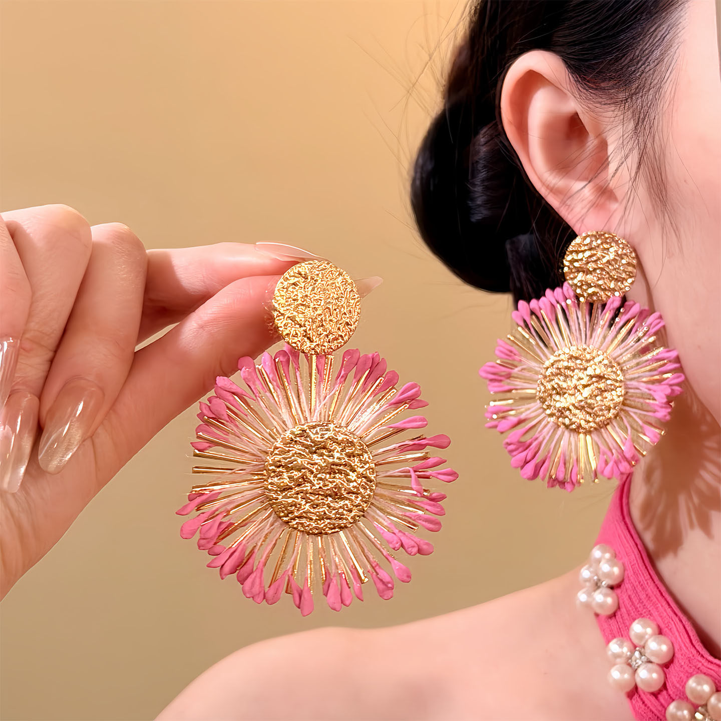 南法假日~度假风粉色草编太阳花朵耳环海边夸张独特漂亮耳饰耳钉,饰品/流行首饰/时尚饰品新,耳环,淘宝优惠券,粉丝福利购,淘宝优惠卷
