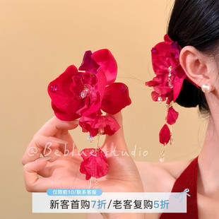 灼灼热恋 气质红色蝴蝶兰花朵发夹女侧边夹发卡头饰氛围感头花