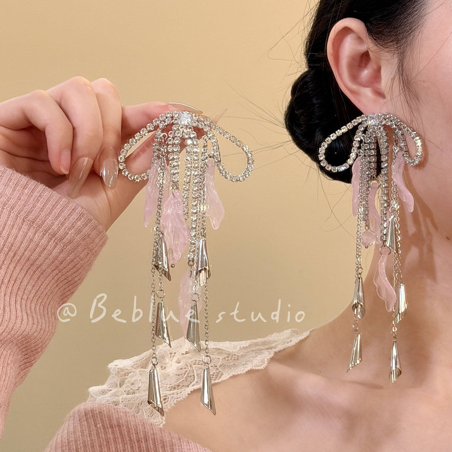 名媛酒会~夸张气质长款粉色蝴蝶结流苏耳环女度假风耳钉拍照耳饰,饰品/流行首饰/时尚饰品新,耳环,淘宝优惠券,粉丝福利购,淘宝优惠卷