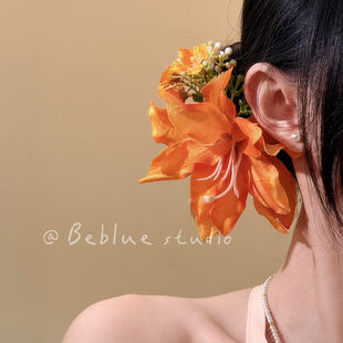 木槿朝颜~浪漫橘色百合花发夹女2026新款度假风海边头花发卡发饰