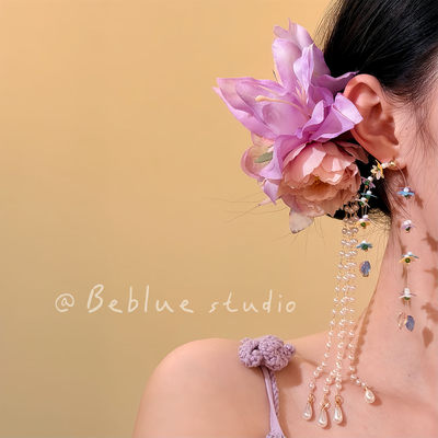 紫兰萦香~新中式紫色花朵流苏发夹女度假风侧边夹头花拍照发饰