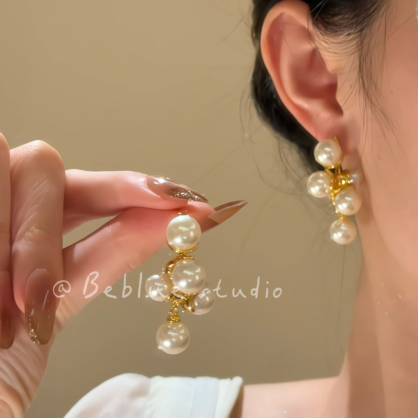 月蚌浮珠~法式复古葡萄串珍珠耳钉女高级感轻奢耳坠百搭耳饰耳夹