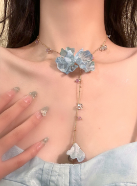 鸢尾花野~清冷感气质花瓣流苏项链小众设计感锁骨链度假风choker