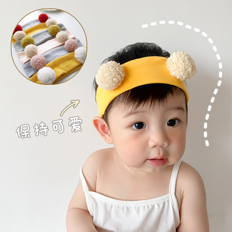 2021年INS婴儿童中性护囟门纯棉男女宝宝卡通兄耳朵球球发带发饰