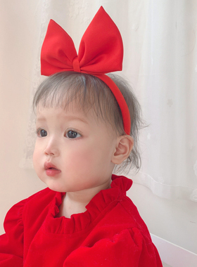 网红INS拍照女宝宝婴儿童白雪公主超大红色蝴蝶结发箍发饰头箍
