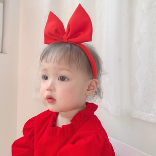 网红INS拍照女宝宝婴儿童白雪公主超大红色蝴蝶结发箍发饰头箍