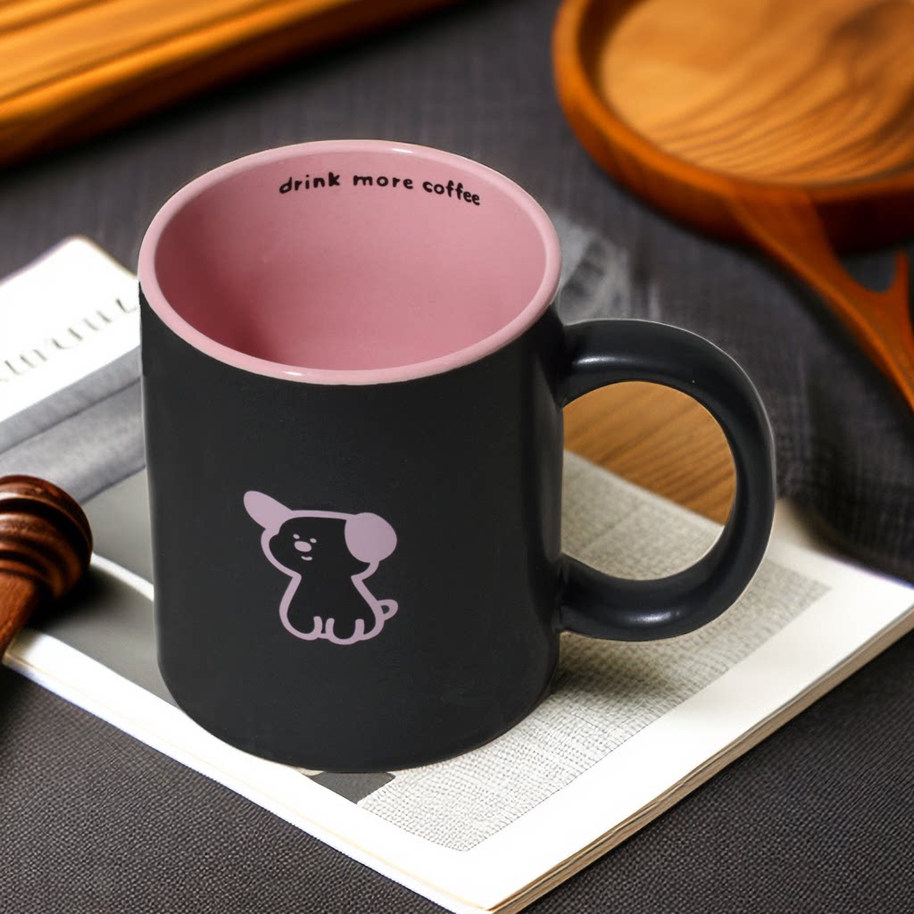 可爱小狗马克杯咖啡牛奶杯高颜值陶瓷杯子带盖勺情侣水杯生日礼物