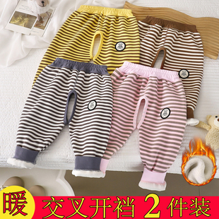 春秋冬宝宝无骨加绒保暖开裆裤男女儿童裤子婴儿护肚高腰打底裤子