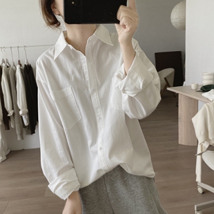 长袖 新款 宽松显瘦韩版 减龄棉质上衣 基础款 女式 简约衬衫 春秋季