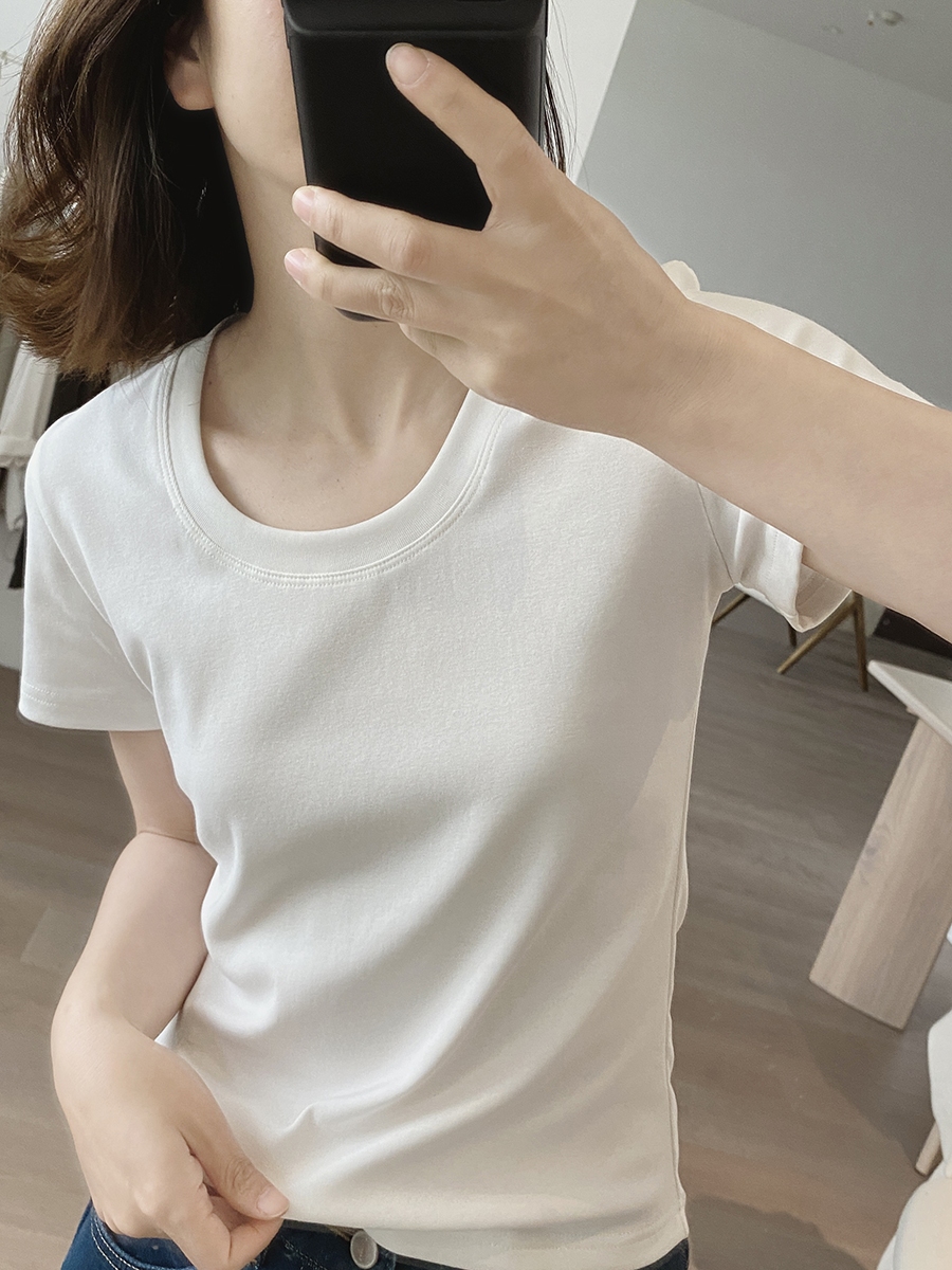 圆领t恤女式夏季新款简约显瘦韩版基础款打底衫短袖减龄棉质上衣