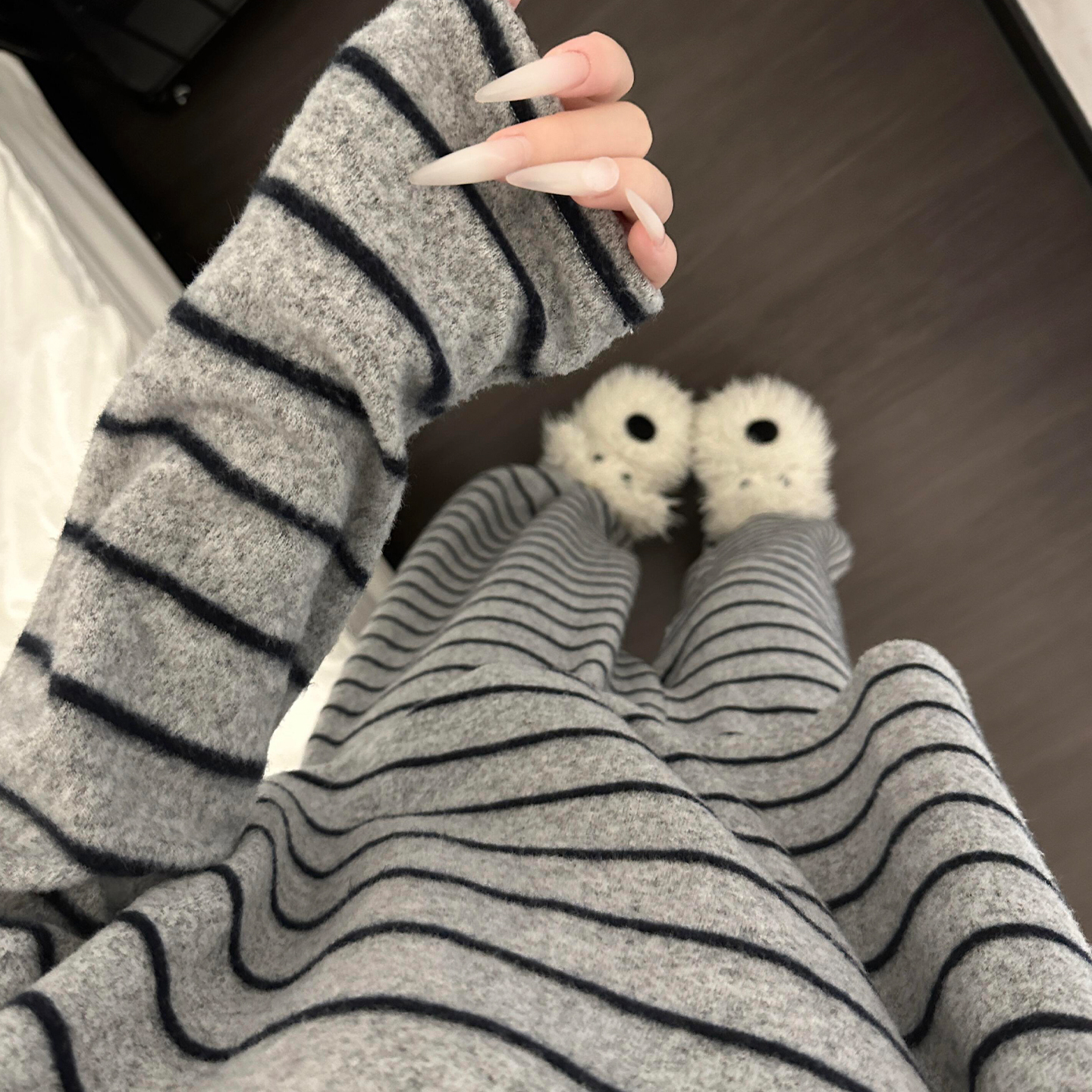 家居服也能穿出高级感~磨毛长袖长裤韩版休闲简约条纹睡衣慵懒感~