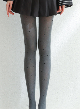 早秋韩系穿搭！miu系格雷灰色波点连裤袜！薄透精致感~显直又显瘦